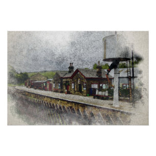 Oxenhope Station Heritage Railway Watercolour Poster