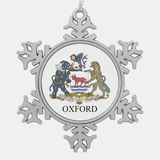 Oxford coat of arms snowflake pewter christmas ornament (Front)
