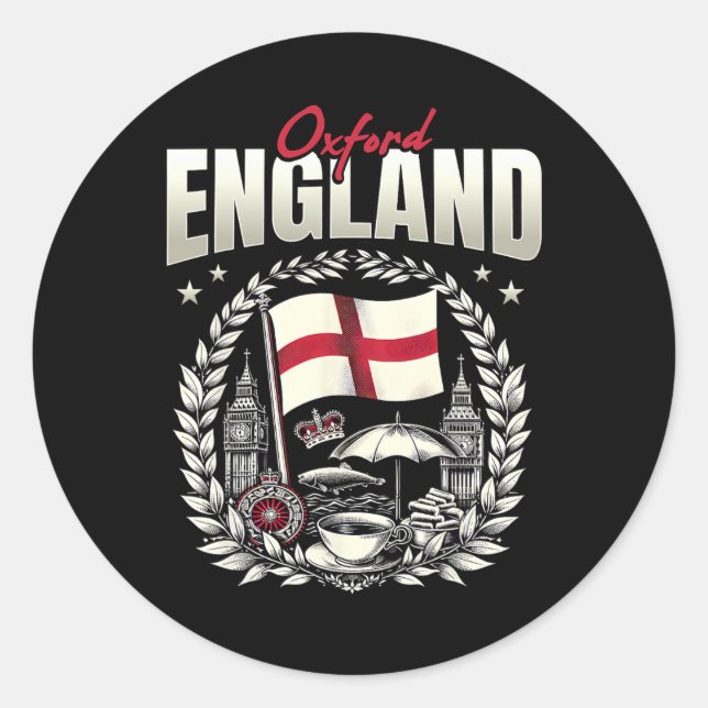 Oxford England Flag Souvenir Oxford Vacation  Classic Round Sticker (Front)