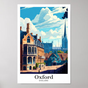 Oxford England Travel Art Vintage Illustration Poster