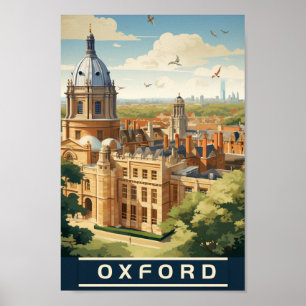 Oxford England UK Vintage Famous Travel Place Poster