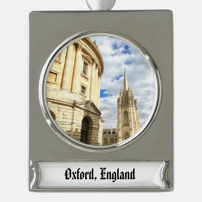 Oxford England University Radcliffe Camera Silver Plated Banner Ornament (Front)