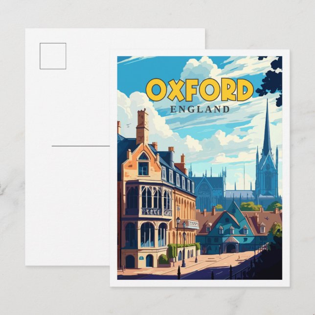 Oxford England vintage travel illustration Postcard (Front/Back)