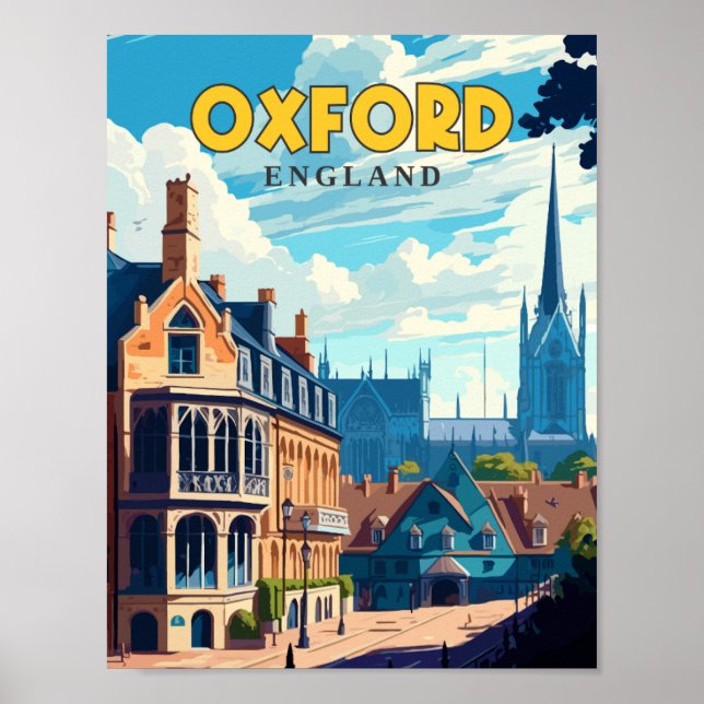 Oxford England vintage travel illustration Poster (Front)