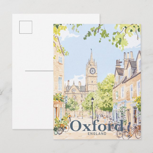 Oxford England Watercolor Travel Illustration Postcard (Front/Back)