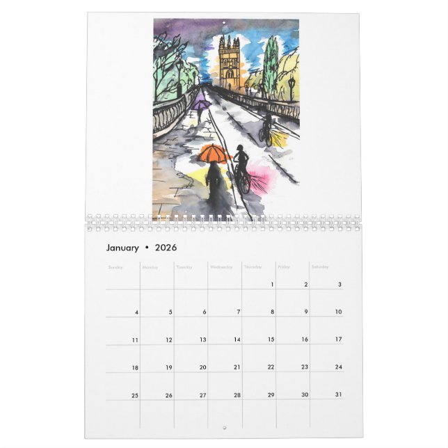 Oxford in Watercolour 2021 Calendar (Jan 2026)