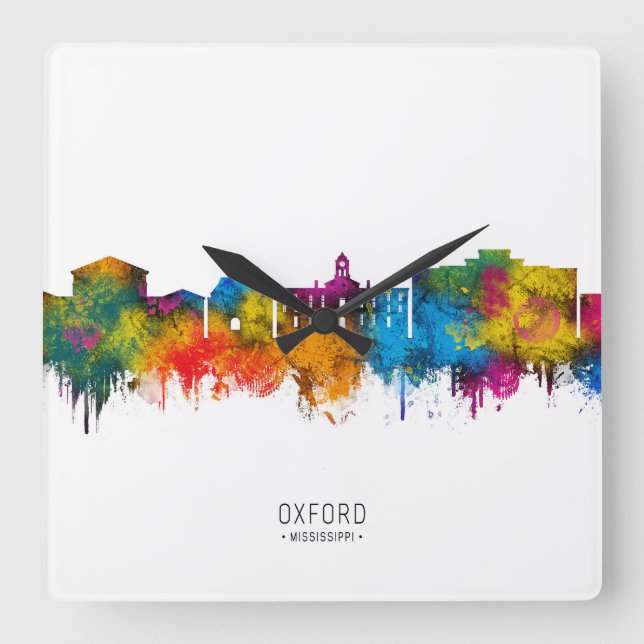 Oxford Mississippi Skyline Square Wall Clock (Front)