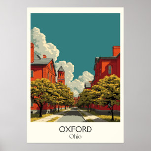 Oxford Ohio Miami University RedHawks College Town Poster