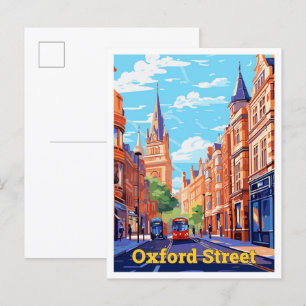 Oxford Street England Travel Vintage Illustration Postcard