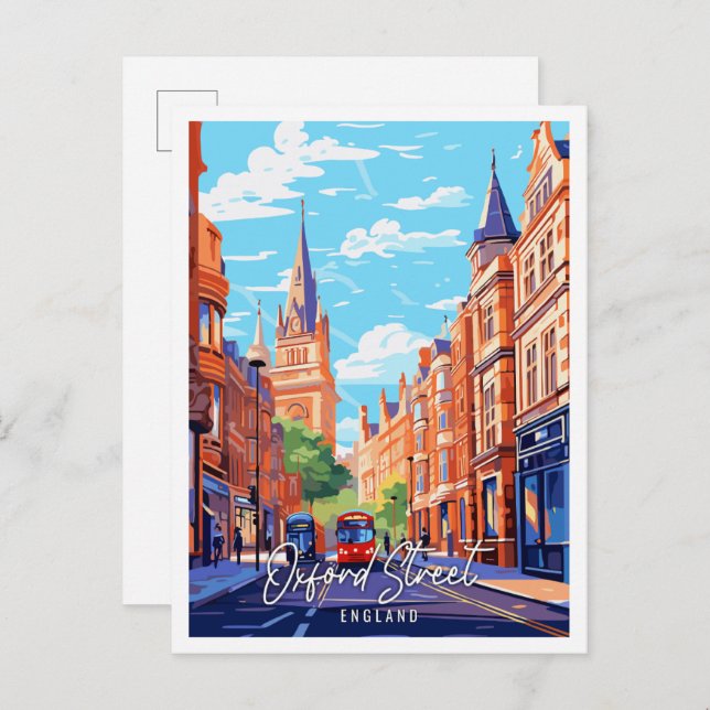 Oxford Street England vintage travel illustration Postcard (Front/Back)