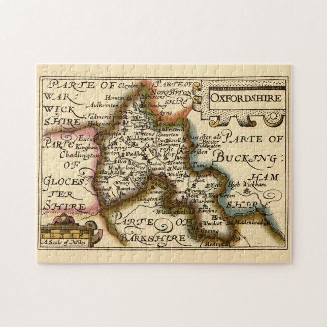 Oxfordshire County England Old Antiquarian Map Jigsaw Puzzle (Horizontal)