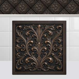 Oxidised Cast Bronze Renaissance Foliage Antique Tile