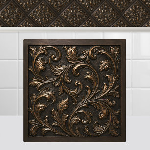 Oxidised Cast Bronze Renaissance Metal Foliage Tile