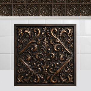 Oxidised Metal Cast Bronze Renaissance Foliage Tile