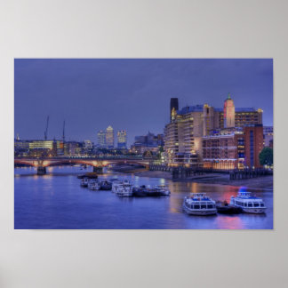 Oxo Tower and Thames River at night Poster