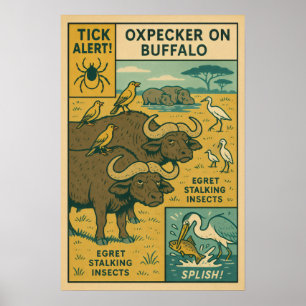 Oxpecker on Buffalo – Nature's Insect Control Team Poster