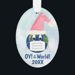OY to the World Funny Earth w/ Face Mask Christmas Ornament<br><div class="desc">This funny Christmas ornament is perfect for the 2020 pandemic holiday season. It features a fun design with the planet earth wearing a face mask and a Santa hat. The caption reads: OY! to the World! There is space on the back for a photo and short comment. So whether you're...</div>