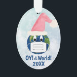 OY to the World Funny Earth w/ Face Mask Christmas Ornament<br><div class="desc">This funny Christmas ornament is perfect for the 2020 pandemic holiday season. It features a fun design with the planet earth wearing a face mask and a Santa hat. The caption reads: OY! to the World! There is space on the back for a photo and short comment. So whether you're...</div>