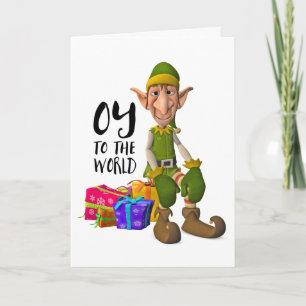 Oy to the World Funny Elf Christmas Holiday Card