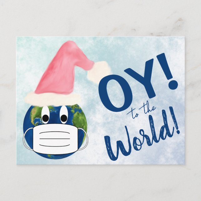 OY to the World Funny Face Mask Pandemic Holiday Postcard (Front)
