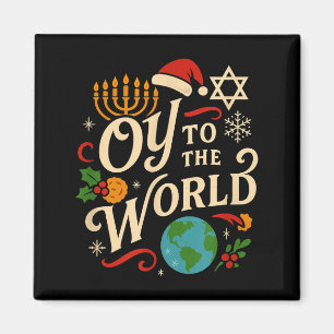 Oy To The World Funny Hanukkah Christmas Jewish Ho Magnet