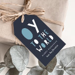 Oy to the World | Funny Hanukkah Gift Tags<br><div class="desc">Cute and funny Hanukkah gift tags in navy blue feature "oy to the world" in white and light blue cutout lettering. Customise with a name and/or personalised Hanukkah greeting beneath. Blank on reverse side.</div>