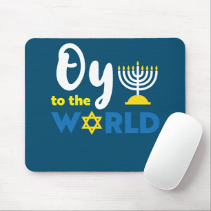Oy To The World, Funny Happy Hanukkah Mouse Mat