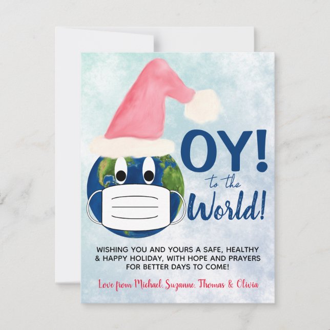 OY to the World! Funny Pandemic Christmas Hanukkah Holiday Card (Front)