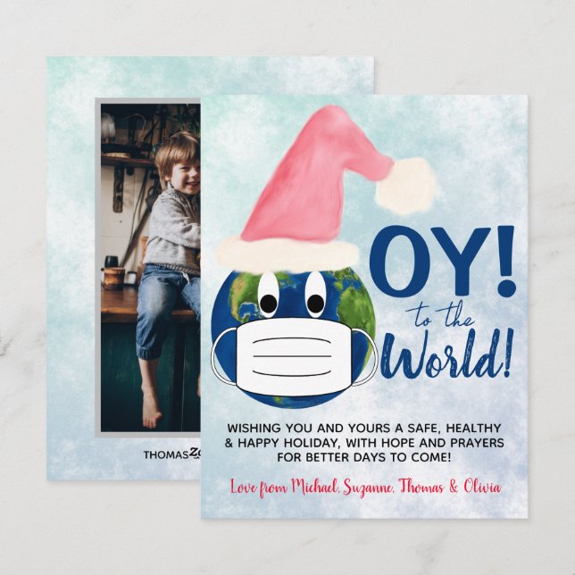 OY to the World! Funny Pandemic Christmas Photo Holiday Card (Front/Back)