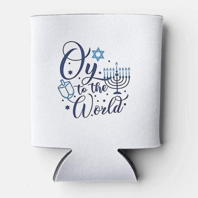 Oy to the World Hanukkah Jewish Funny  Can Cooler (Front)