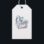 Oy to the World Hanukkah Jewish Funny  Gift Tags<br><div class="desc">Jewish holiday humour,  Hanukkah 2025,  menorah celebration,  oy vey joke,  Hanukkah pun,  Jewish Christmas parody,  holiday season Jewish humour,  festive Jewish saying,  menorah tee</div>