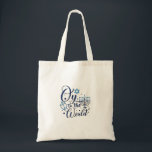 Oy to the World Hanukkah Jewish Funny Tote Bag<br><div class="desc">Jewish holiday humour, Hanukkah 2025, menorah celebration, oy vey joke, Hanukkah pun, Jewish Christmas parody, holiday season Jewish humour, festive Jewish saying, menorah tee</div>