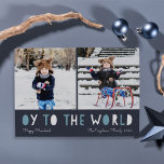 Oy to the World | Hanukkah Photo Card<br><div class="desc">Whimsical Hanukkah photo card features two of your favourite family photos in a square format aligned side by side. "Oy to the World" appears beneath in blue and white cutout lettering. Personalise with your family name or names, custom greeting, and the year along the bottom. Cards reverse to a pattern...</div>