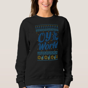 Oy! To The World Ugly Hanukkah Sweater Retro Hebr