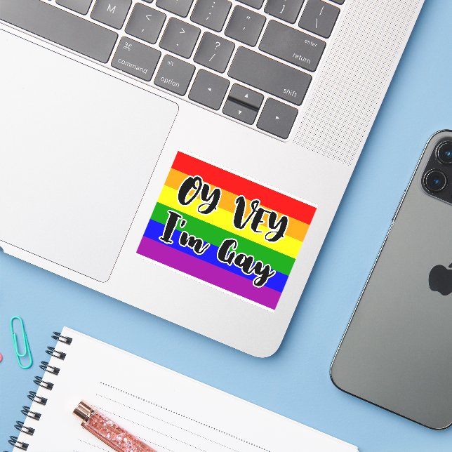 Oy Vey, I'm Gay Rainbow Flag Cute Funny (Laptop w/ iPhone)