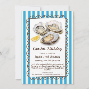 Oyster Birthday Party   Elegant Coastal  Invitatio Invitation