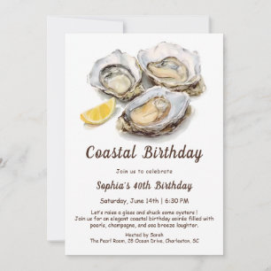 Oyster Birthday Party   Elegant Coastal  Invitation