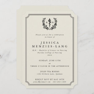 Oyster/Black Registered Nurse Asclepius Graduation Invitation