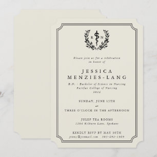 Oyster/Black Registered Nurse Asclepius Graduation Invitation