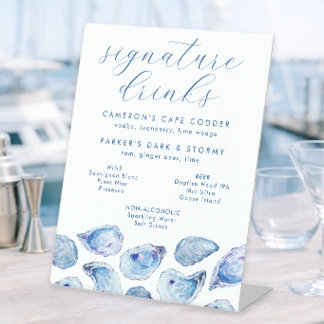 Oyster Blue Watercolor Signature Drinks and Bar Pedestal Sign