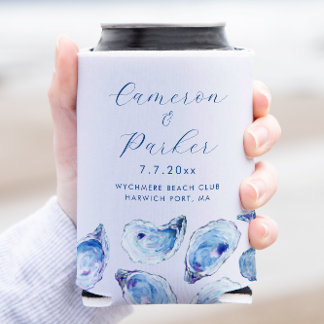 Oyster Blue Watercolor Wedding Favour Can Cooler