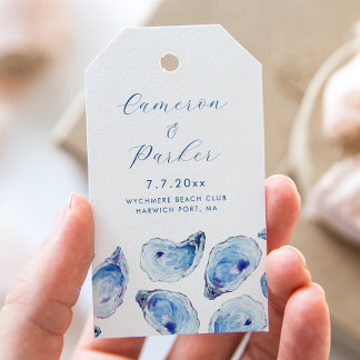 Oyster Blue Watercolor Wedding Favour Gift Tags
