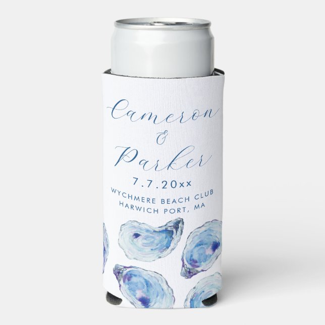 Oyster Blue Watercolor Wedding Favour Seltzer Can Cooler (Seltzer Front)