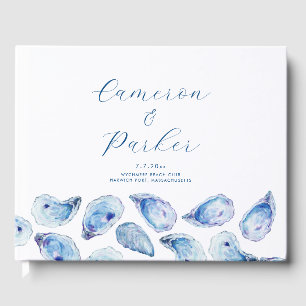 Oyster Blue Watercolor Wedding Hardcover Guest Book