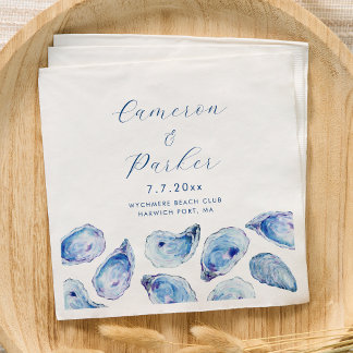 Oyster Blue Watercolor Wedding Napkin
