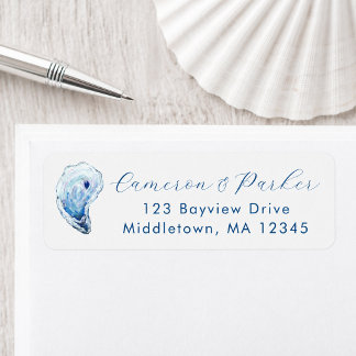 Oyster Blue Watercolor Wedding Return Address