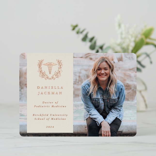 Oyster Caduceus Medical Graduation Announcement (Standing Front)