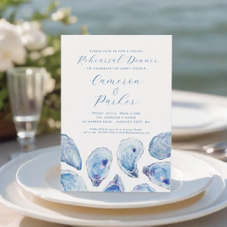 Oyster Casual Wedding Rehearsal Blue Watercolor Invitation