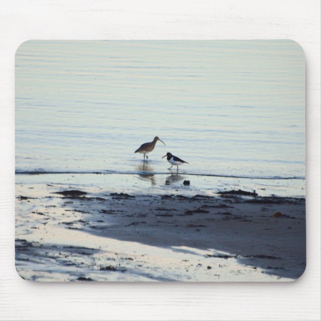 Oyster catcher and Curlew on a beach Mouse Mat (Front)