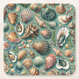 Oyster Clam Scallop Mussel Seashell Square Paper Coaster